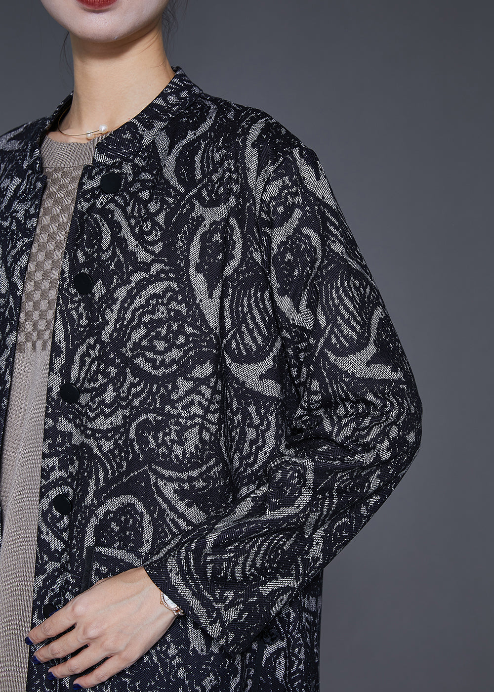 Drune | Schwarze Übergroße Druck Baumwoll-Trenchcoats