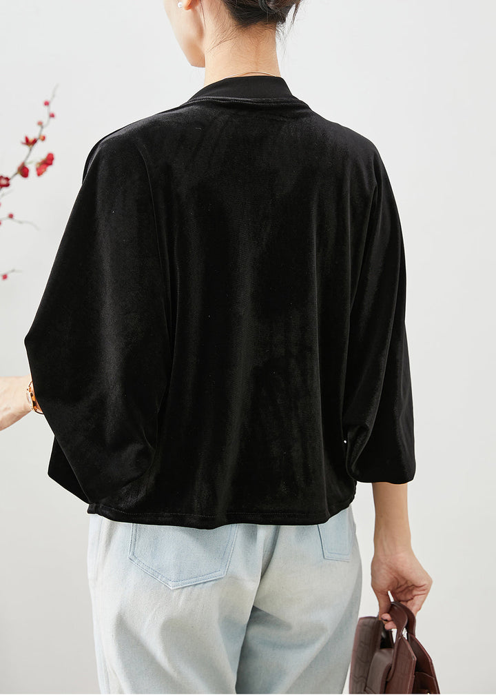Drune | Schwarze Quasten Chinesische Knopf Seide Velours Mäntel