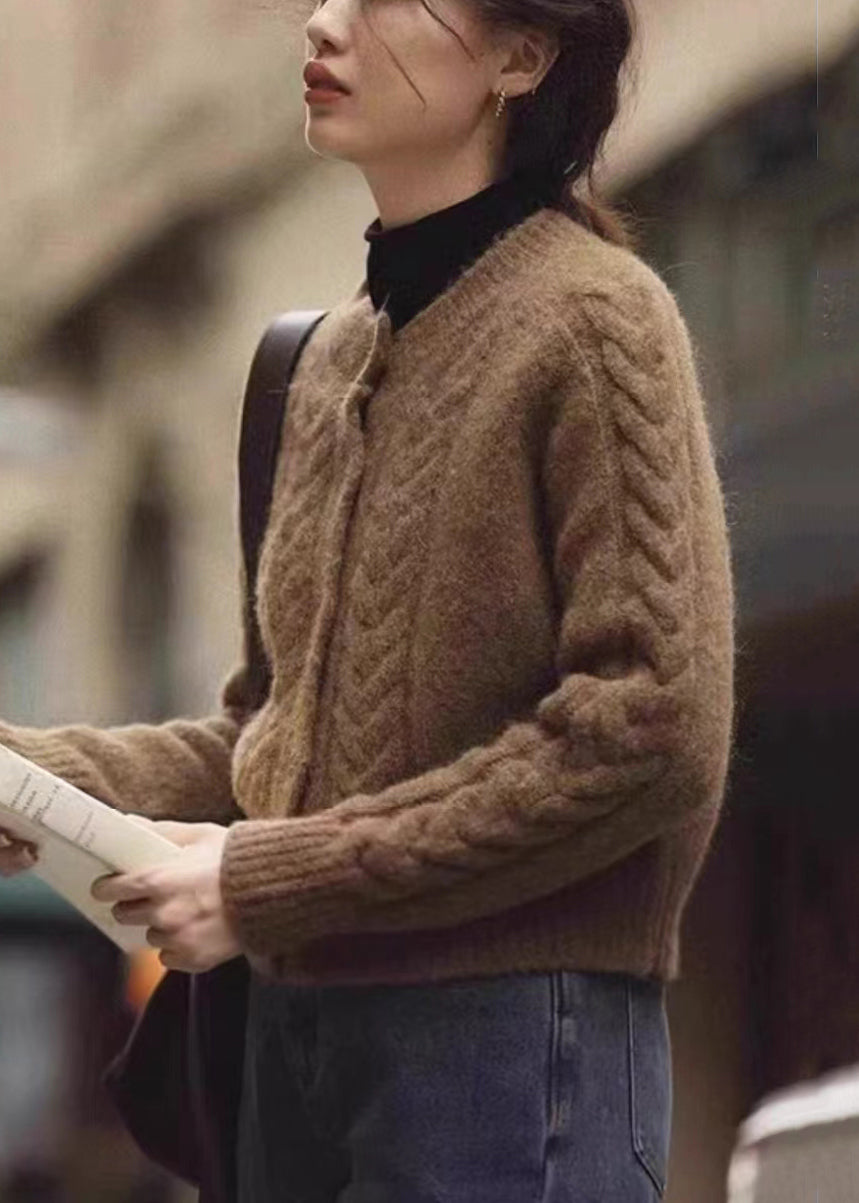 Drune | Braune Knopf Warme Strickmäntel