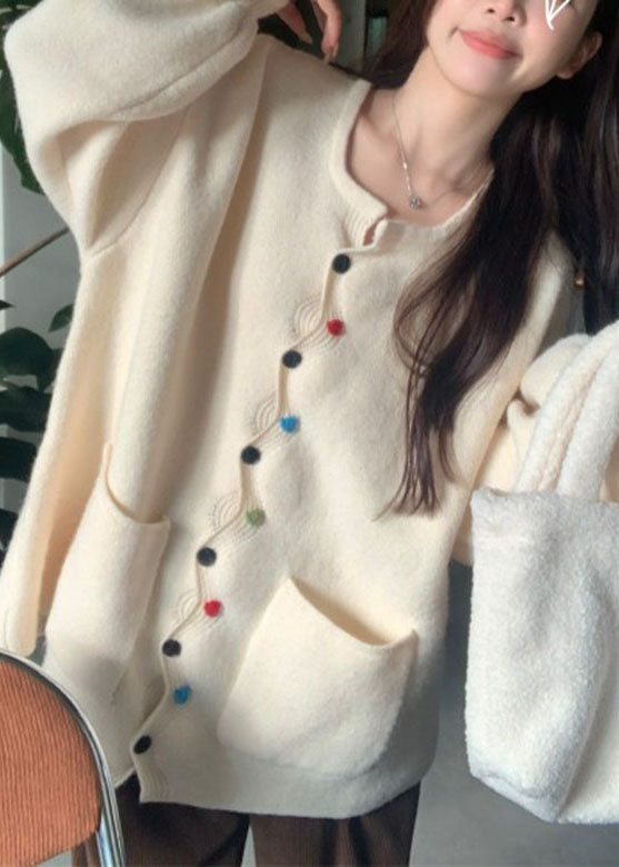 Drune | Kaffee Taschen Knopf Solide Baumwolle Strickpullover Mäntel