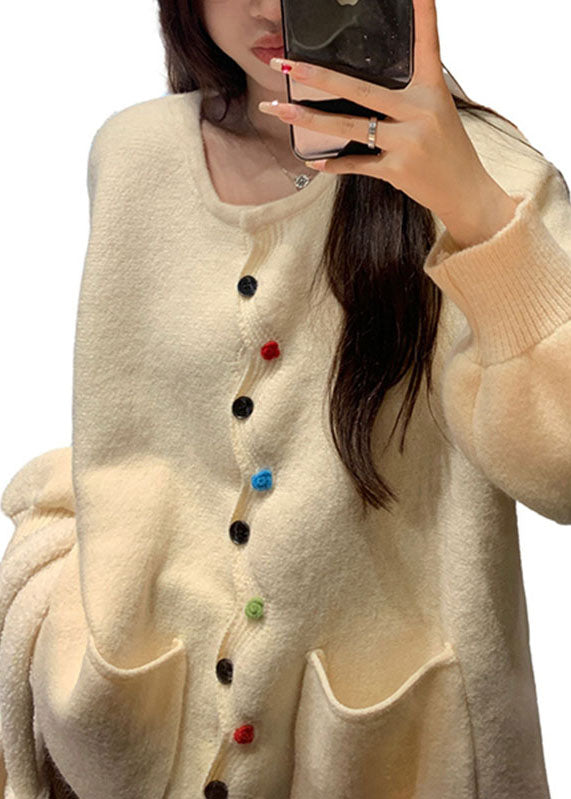 Drune | Kaffee Taschen Knopf Solide Baumwolle Strickpullover Mäntel