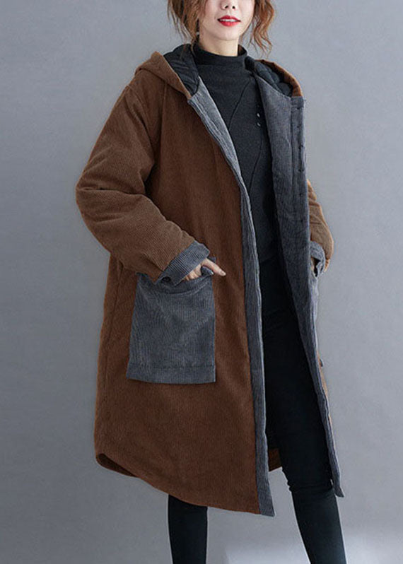 Drune | Schokoladen Kapuzenjacken mit Taschen Winterjacken Baumwolle Dicke Mäntel