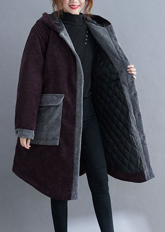 Drune | Schokoladen Kapuzenjacken mit Taschen Winterjacken Baumwolle Dicke Mäntel