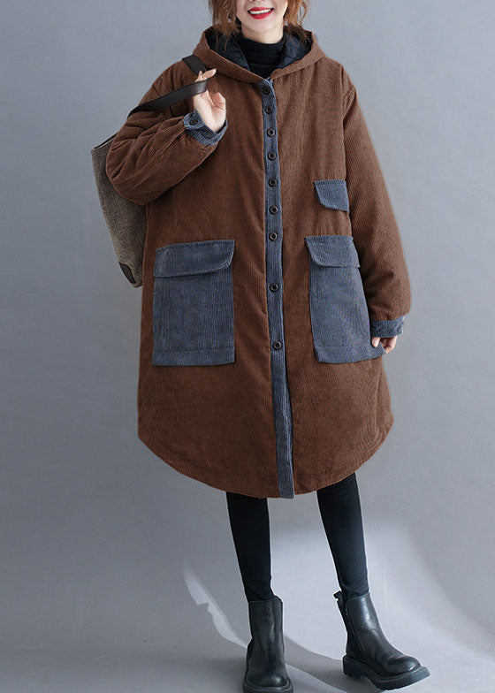 Drune | Schokoladen Kapuzenjacken mit Taschen Winterjacken Baumwolle Dicke Mäntel