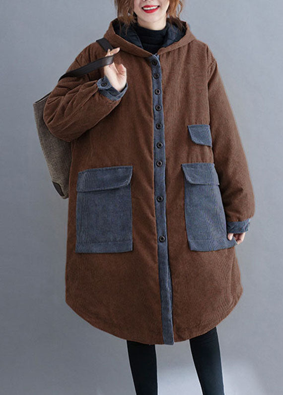 Drune | Schokoladen Kapuzenjacken mit Taschen Winterjacken Baumwolle Dicke Mäntel