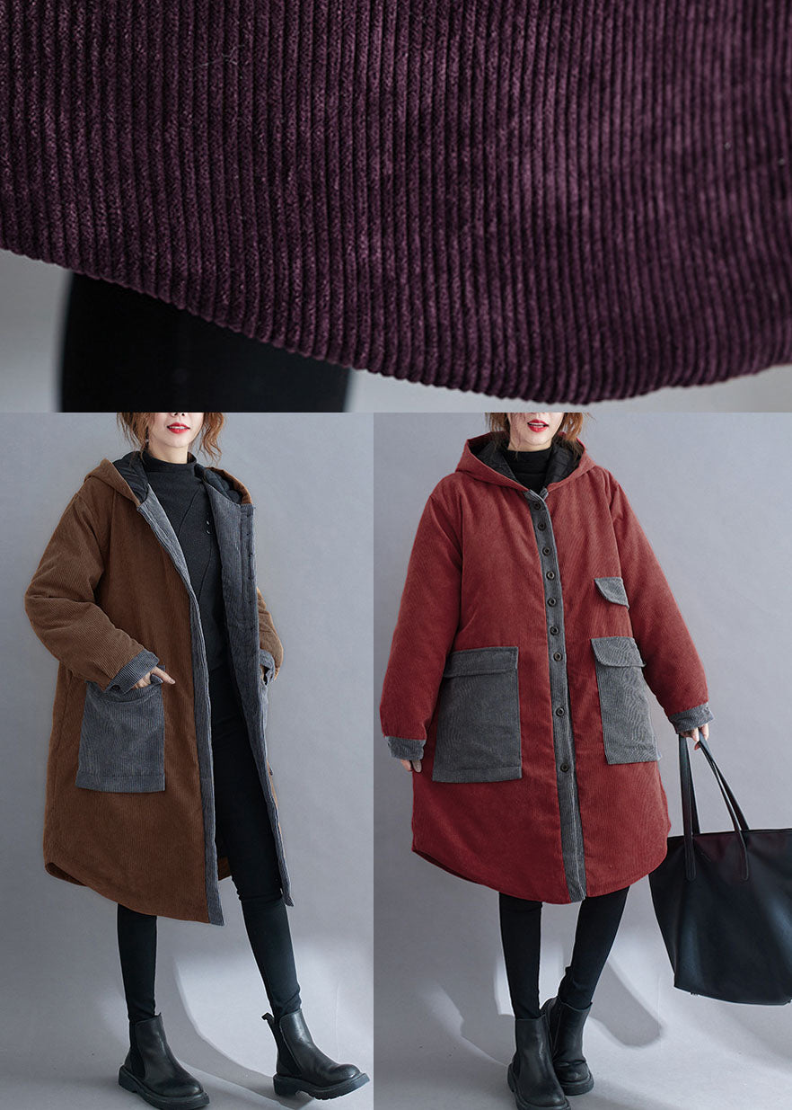 Drune | Schokoladen Kapuzenjacken mit Taschen Winterjacken Baumwolle Dicke Mäntel