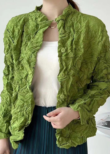 Drune | Grüner zerknitterter Button Baumwoll dünner Cardigan Mäntel