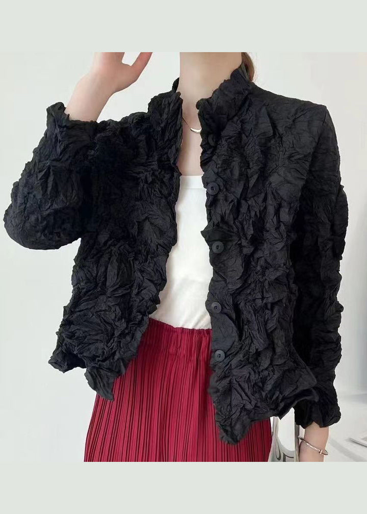 Drune | Grüner zerknitterter Button Baumwoll dünner Cardigan Mäntel