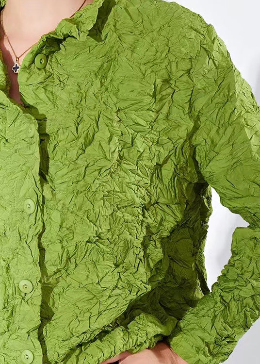 Drune | Grüner zerknitterter Button Baumwoll dünner Cardigan Mäntel