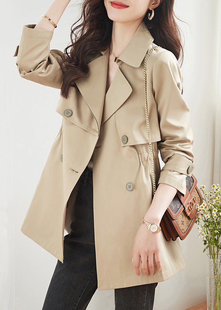 Drune | Khaki Doppelbrusttaschen Patchwork Baumwoll-Trenchcoats