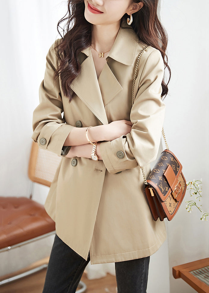 Drune | Khaki Doppelbrusttaschen Patchwork Baumwoll-Trenchcoats