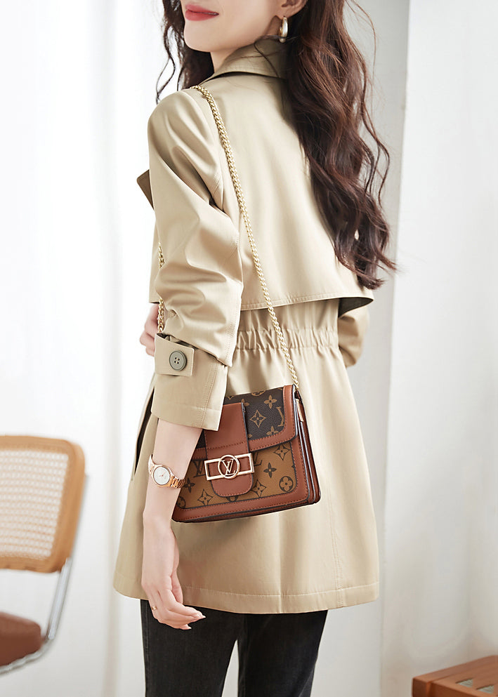 Drune | Khaki Doppelbrusttaschen Patchwork Baumwoll-Trenchcoats