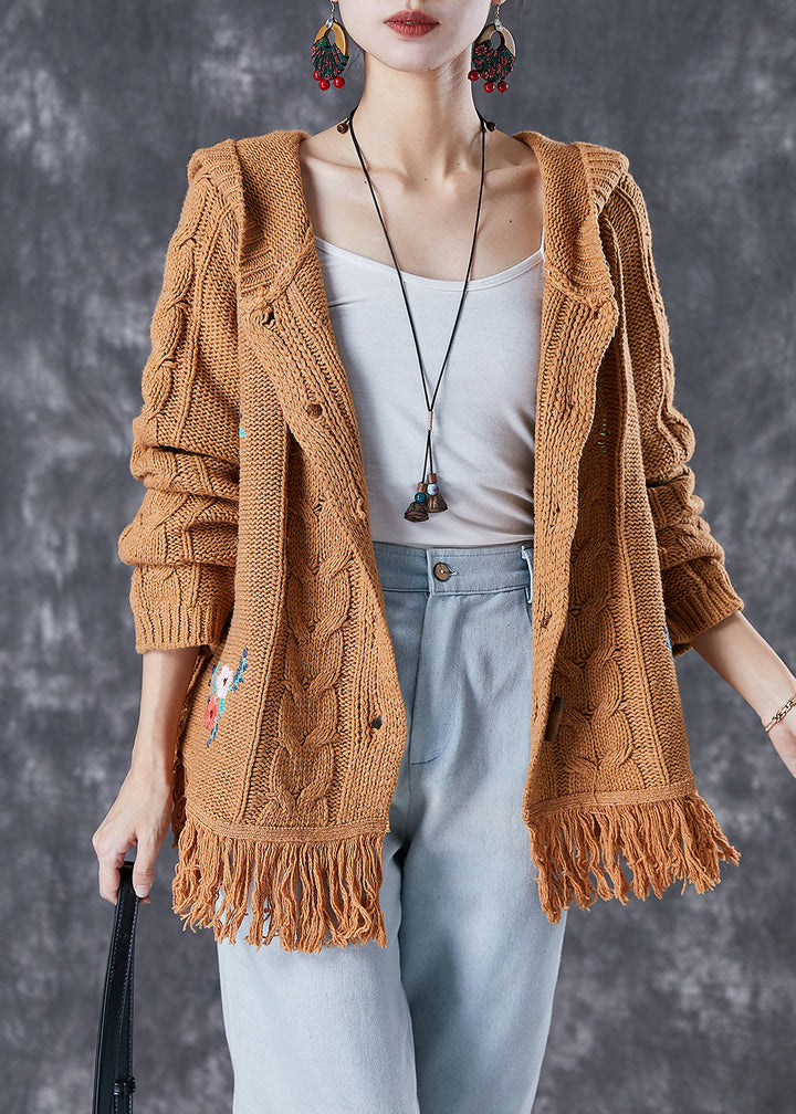 Drune | Khaki Bestickte Quasten Strickjacken