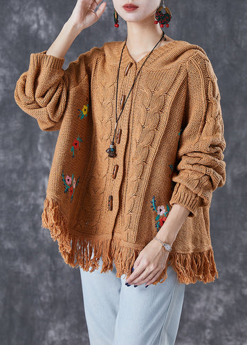 Drune | Khaki Bestickte Quasten Strickjacken