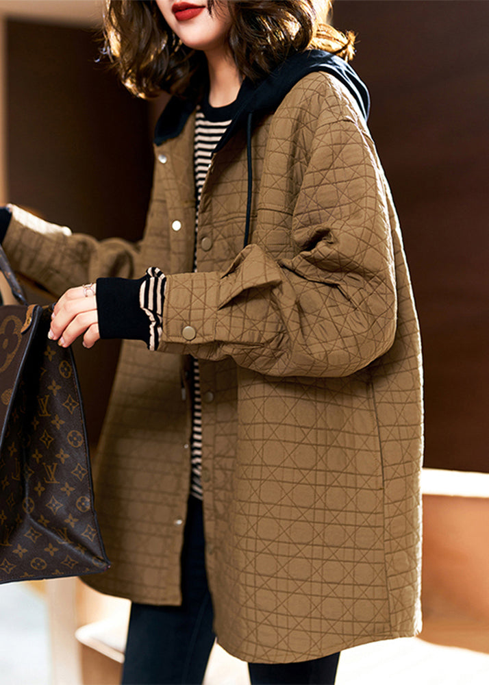 Drune | Khaki Kapuzen Taschen Patchwork Feine Baumwolle Gefütterte Mäntel Winter