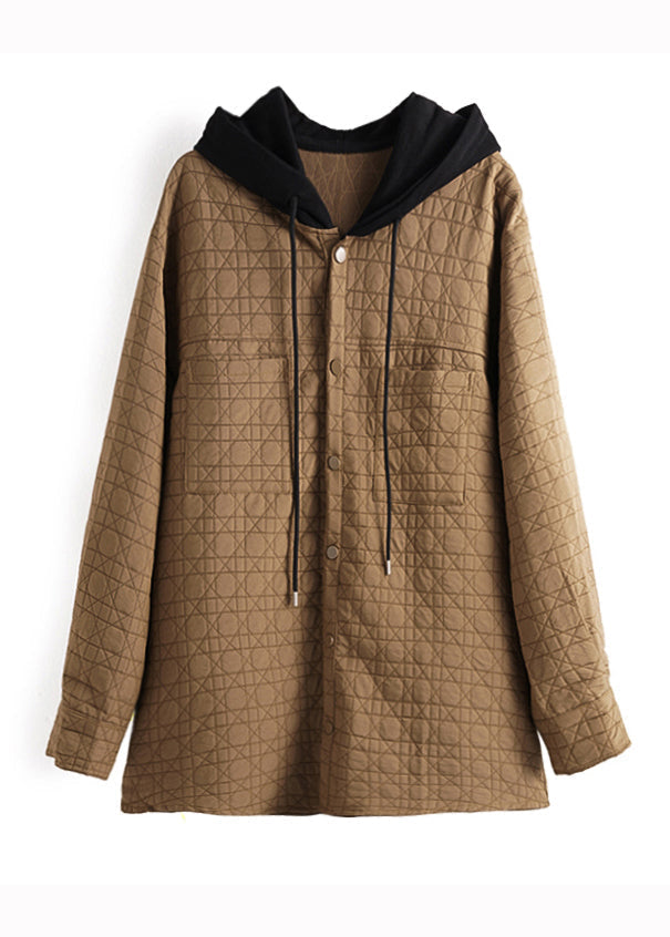 Drune | Khaki Kapuzen Taschen Patchwork Feine Baumwolle Gefütterte Mäntel Winter