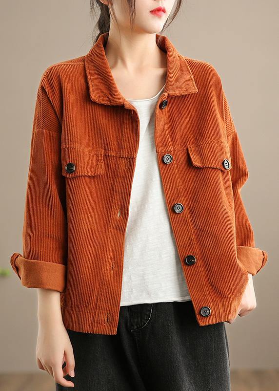 Drune | Orange Fashion Clothes Kleiderschränke Revers Knopfverschluss Jacken