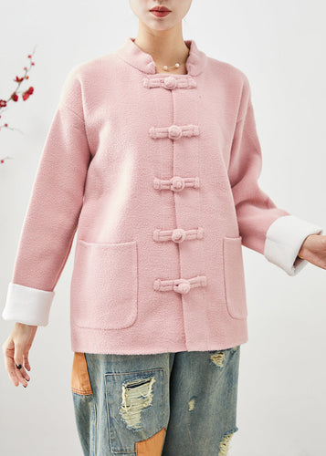 Drune | Pink Mandarin Kragen Chinesische Knopf Taschen Wollmäntel