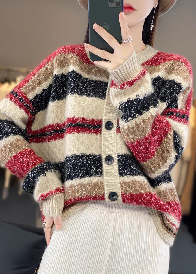 Drune | Rote Knopf Patchwork Kaschmir Mäntel Lange Ärmel