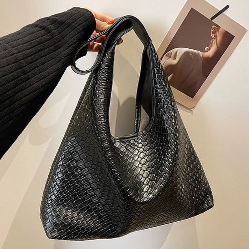 Drune - Damen Vielseitige Schultertasche aus weichem Leder mit gewebtem Hobo-Design