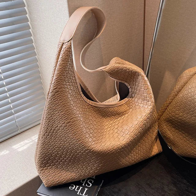 Drune - Damen Vielseitige Schultertasche aus weichem Leder mit gewebtem Hobo-Design