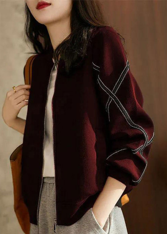 Drune | Weinrot Reißverschluss Patchwork Baumwollmäntel