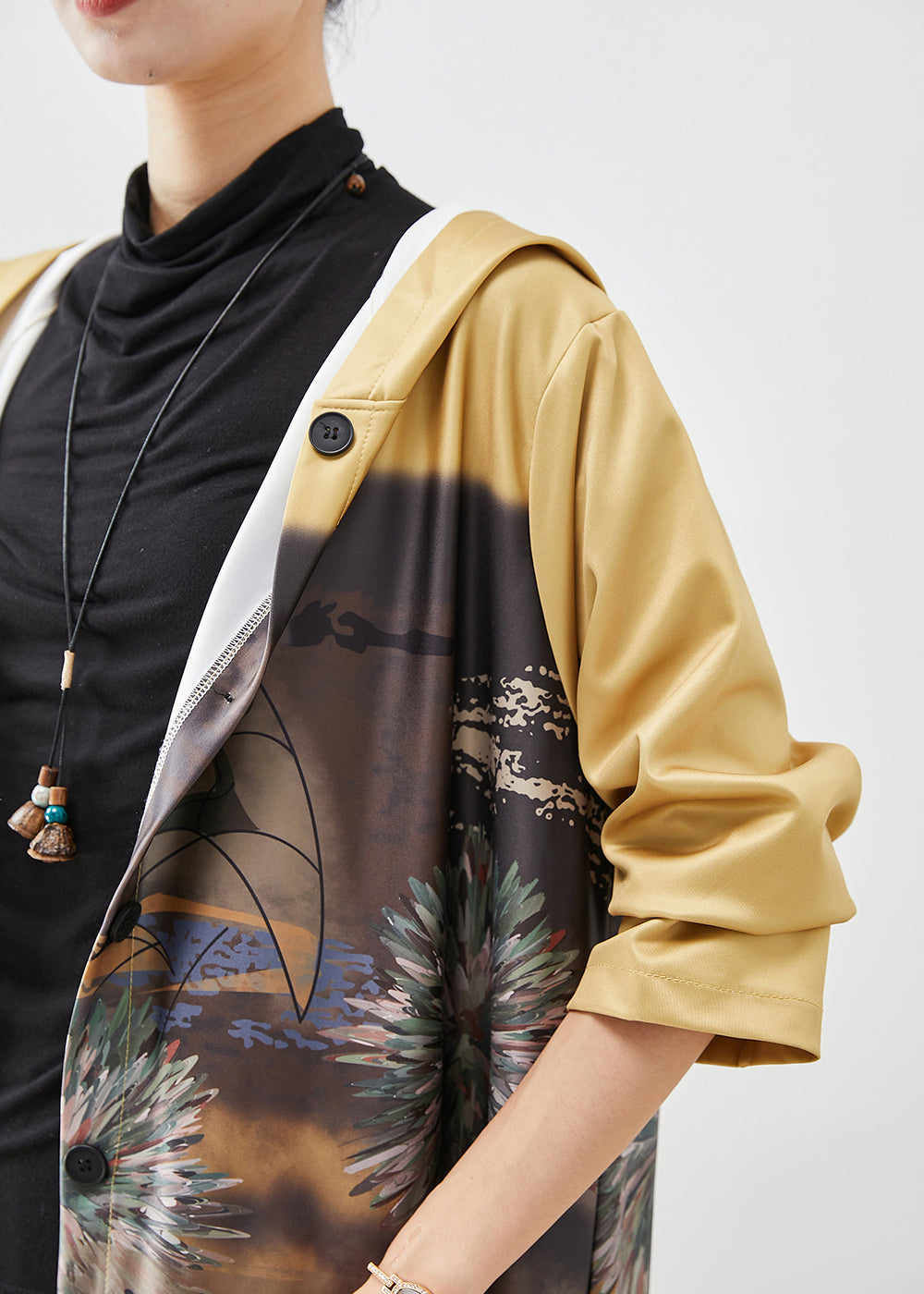 Drune | Gelbe Kapuzen-Druck Baumwoll-Trenchcoats