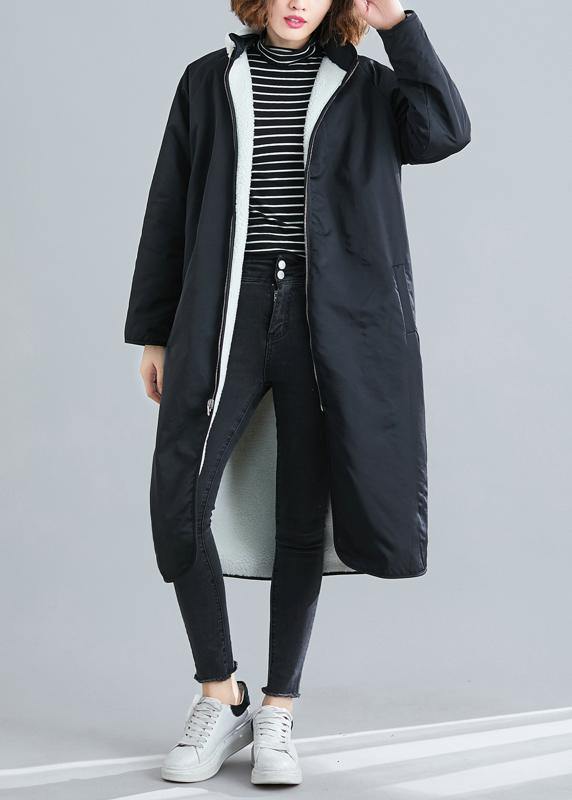 Drune | schwarze Plus Size Freizeitmäntel Stoffe mit Reißverschluss Patchwork-Outwears