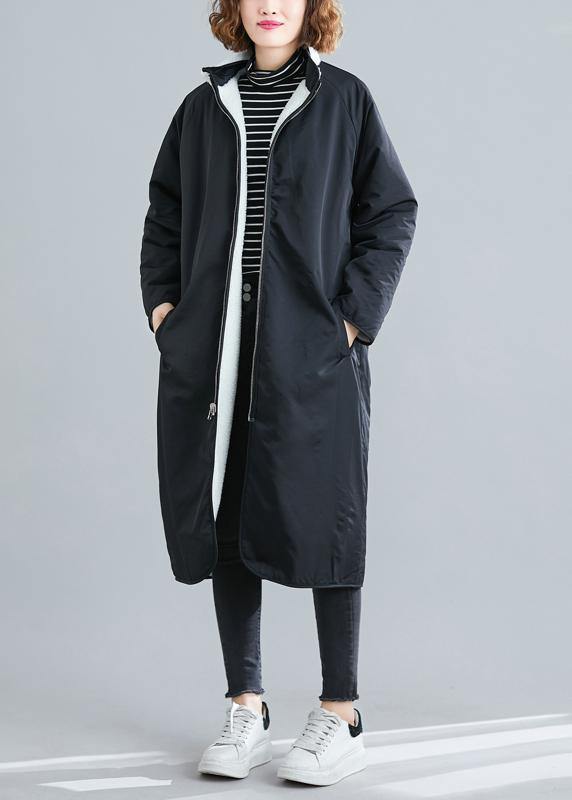 Drune | schwarze Plus Size Freizeitmäntel Stoffe mit Reißverschluss Patchwork-Outwears