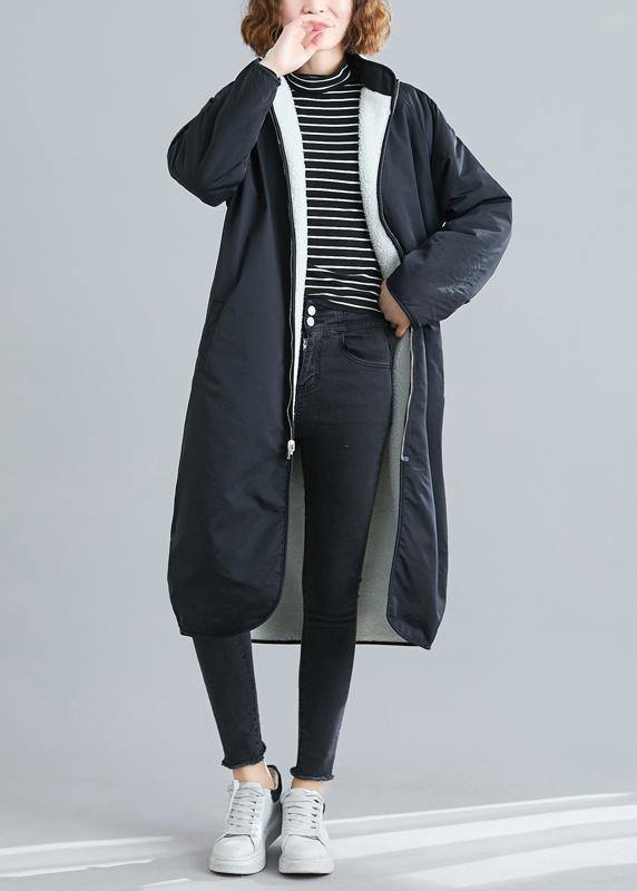 Drune | schwarze Plus Size Freizeitmäntel Stoffe mit Reißverschluss Patchwork-Outwears