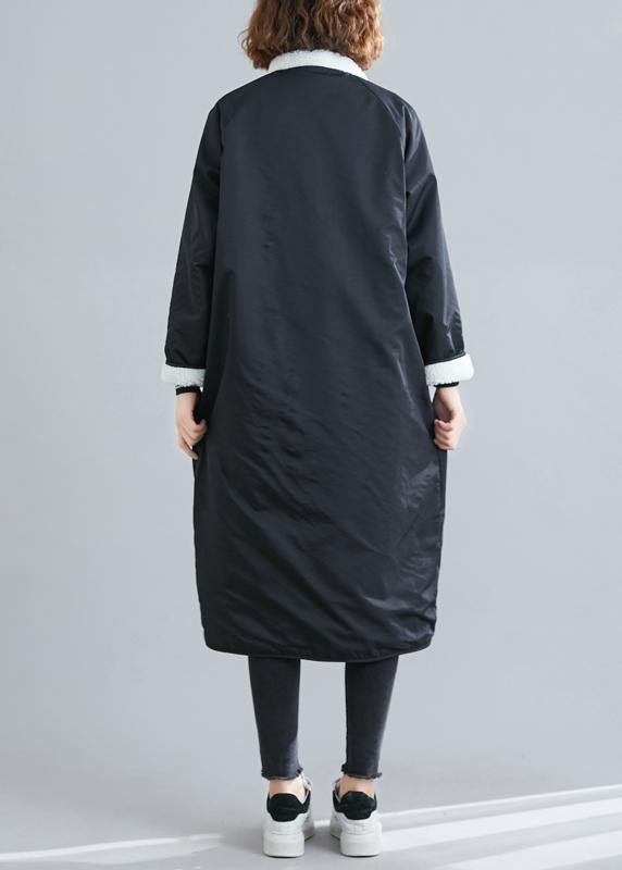 Drune | schwarze Plus Size Freizeitmäntel Stoffe mit Reißverschluss Patchwork-Outwears