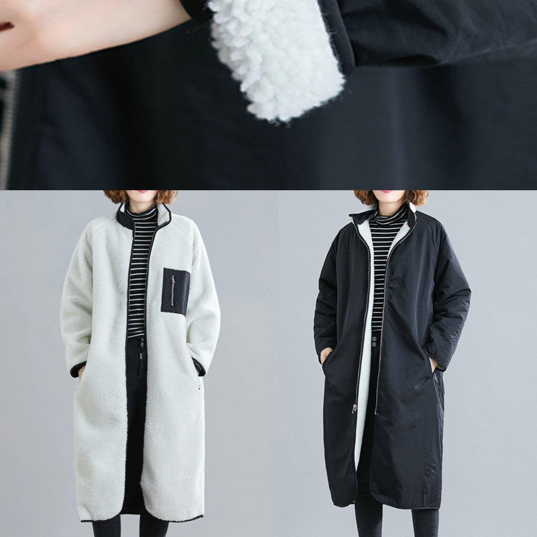 Drune | schwarze Plus Size Freizeitmäntel Stoffe mit Reißverschluss Patchwork-Outwears