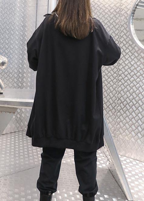 Drune | schwarzer Plus-Size-Mantel für Frauen Ärmel Stehkragen mit Reißverschluss Jacken