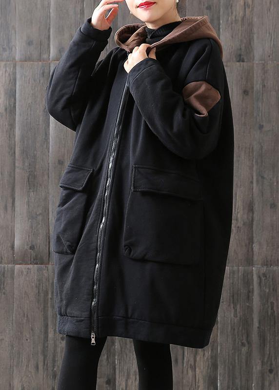 Drune | chocolate Plus Size trenchcoat Tutorials mit Kapuze Reißverschluss Mäntel