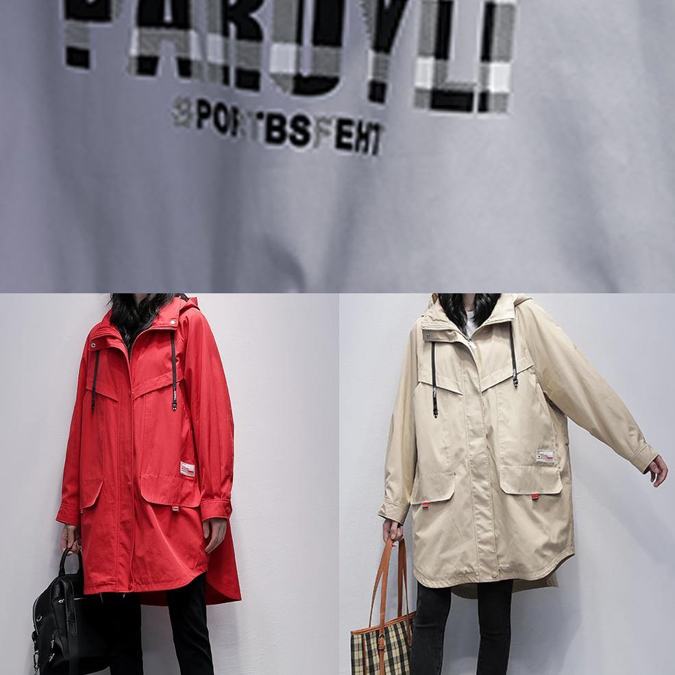 Drune | Kapuzen-Reißverschluss Kranichmäntel rot Buchstabe Midi Outwear