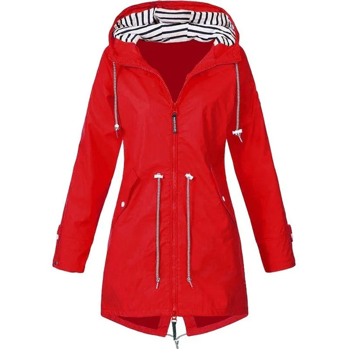 Rot, wasserdichter Trenchcoat mit Kapuze