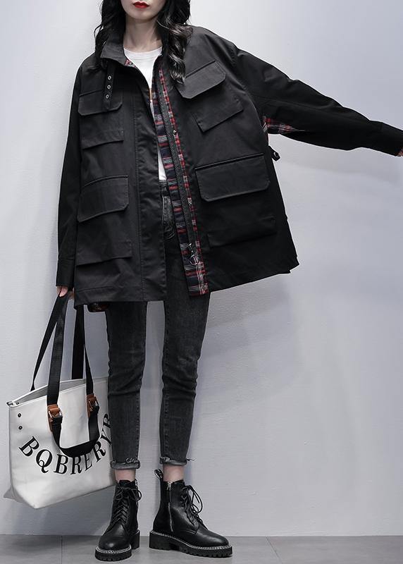 Drune | Stehkragen Taschen lässige Mäntel khaki Patchwork Karo Jacken