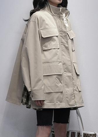Drune | Stehkragen Taschen lässige Mäntel khaki Patchwork Karo Jacken