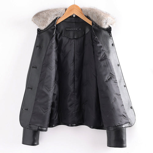 Drune | Lederjacke mit Pelzkragen und aufgesetzten Taschen