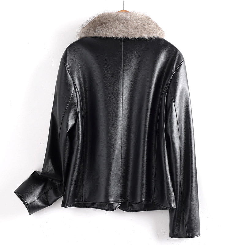 Drune | Lederjacke mit Pelzkragen und aufgesetzten Taschen