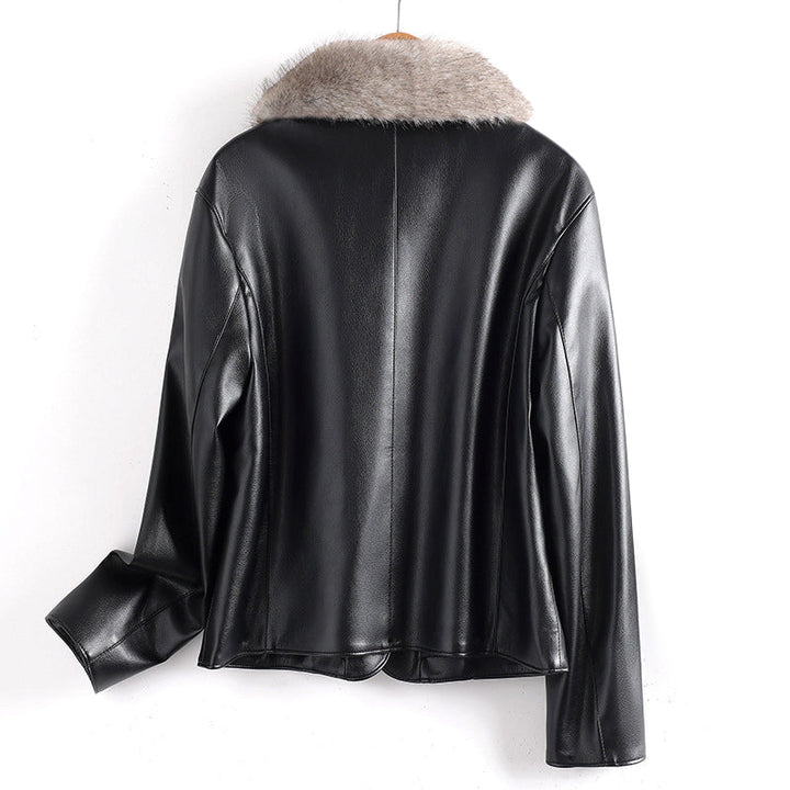 Drune | Lederjacke mit Pelzkragen und aufgesetzten Taschen