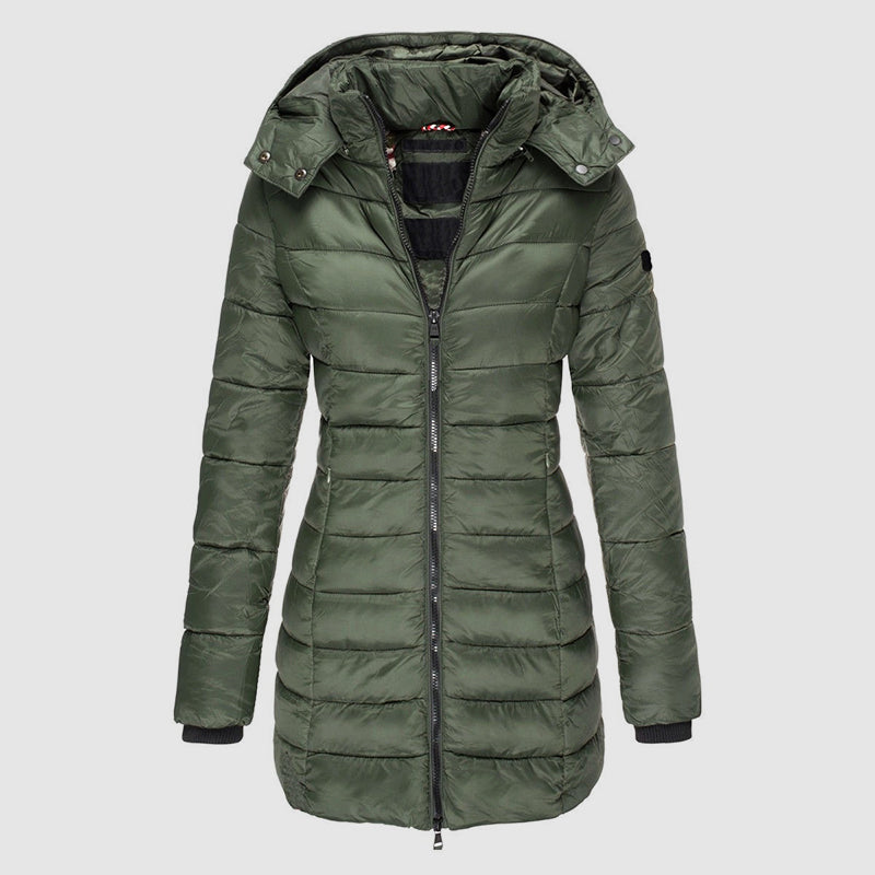 Drune | Lange Slim-Fit Pufferjacke mit Kapuze