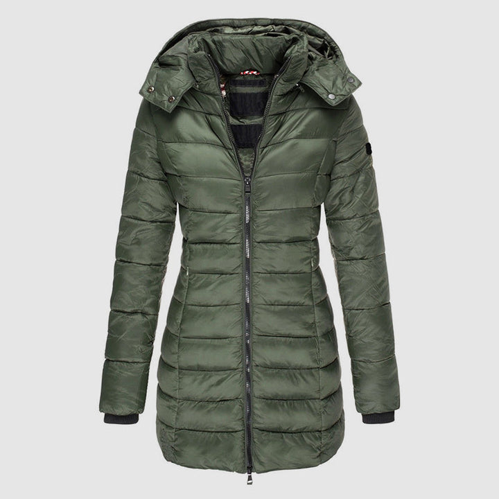 Drune | Lange Slim-Fit Pufferjacke mit Kapuze