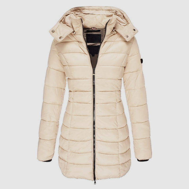Drune | Lange Slim-Fit Pufferjacke mit Kapuze