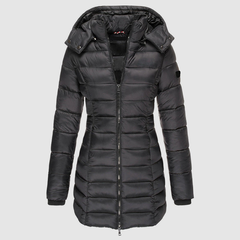 Drune | Lange Slim-Fit Pufferjacke mit Kapuze