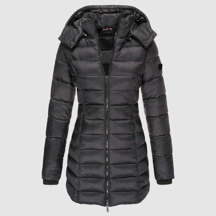 Drune | Lange Slim-Fit Pufferjacke mit Kapuze