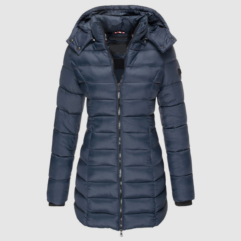 Drune | Lange Slim-Fit Pufferjacke mit Kapuze