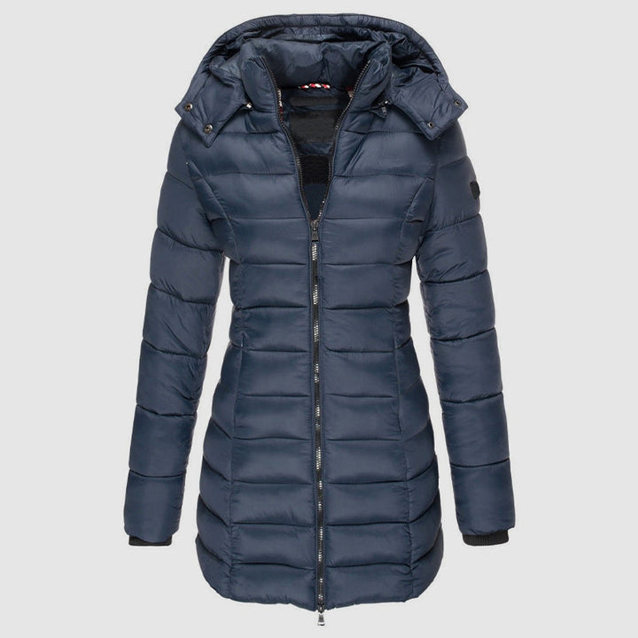Drune | Lange Slim-Fit Pufferjacke mit Kapuze