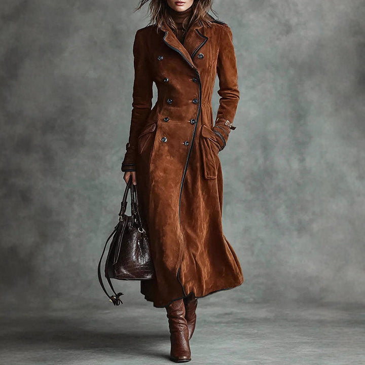 Drune | Langer Wildleder-Style Trenchcoat mit Doppelreihigem Design