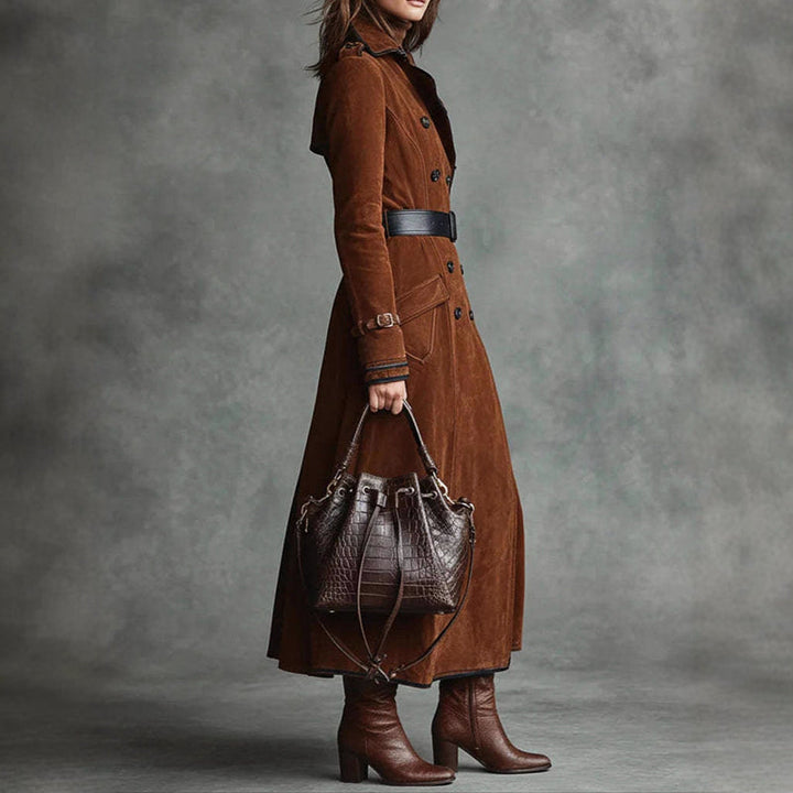Drune | Langer Wildleder-Style Trenchcoat mit Doppelreihigem Design